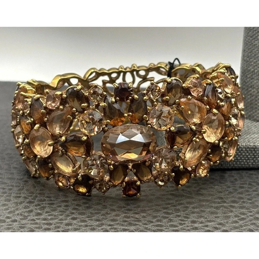 VTG Carolee Champagne Crystal Rhinestone Chunky Wide Statement Bracelet With Tag
